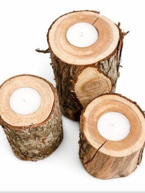 Rustic Real Cedar Wood Tealight Candle Holders - Set of 3